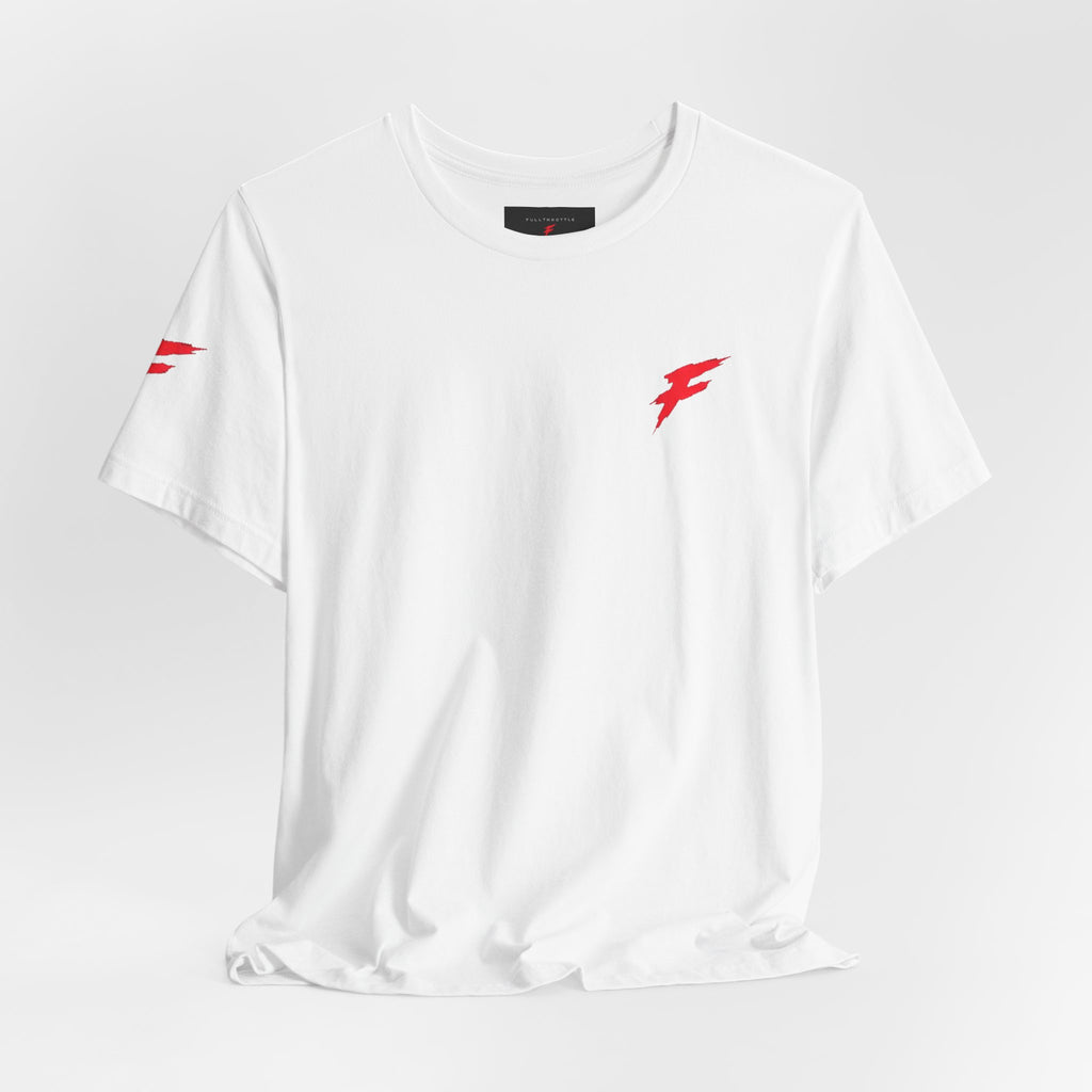 Minimal Red Lightning Bolt Tee - Small Chest Logo White T-Shirt